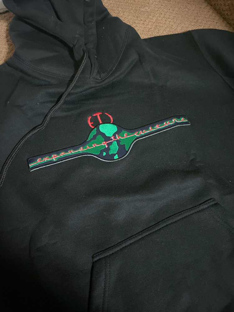 Black hoodie with original ETC globe logo